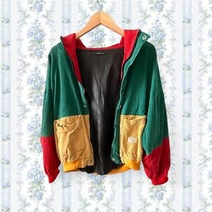 Zaful Women's Large (8) Green yellow red color block jacket zipper snap button